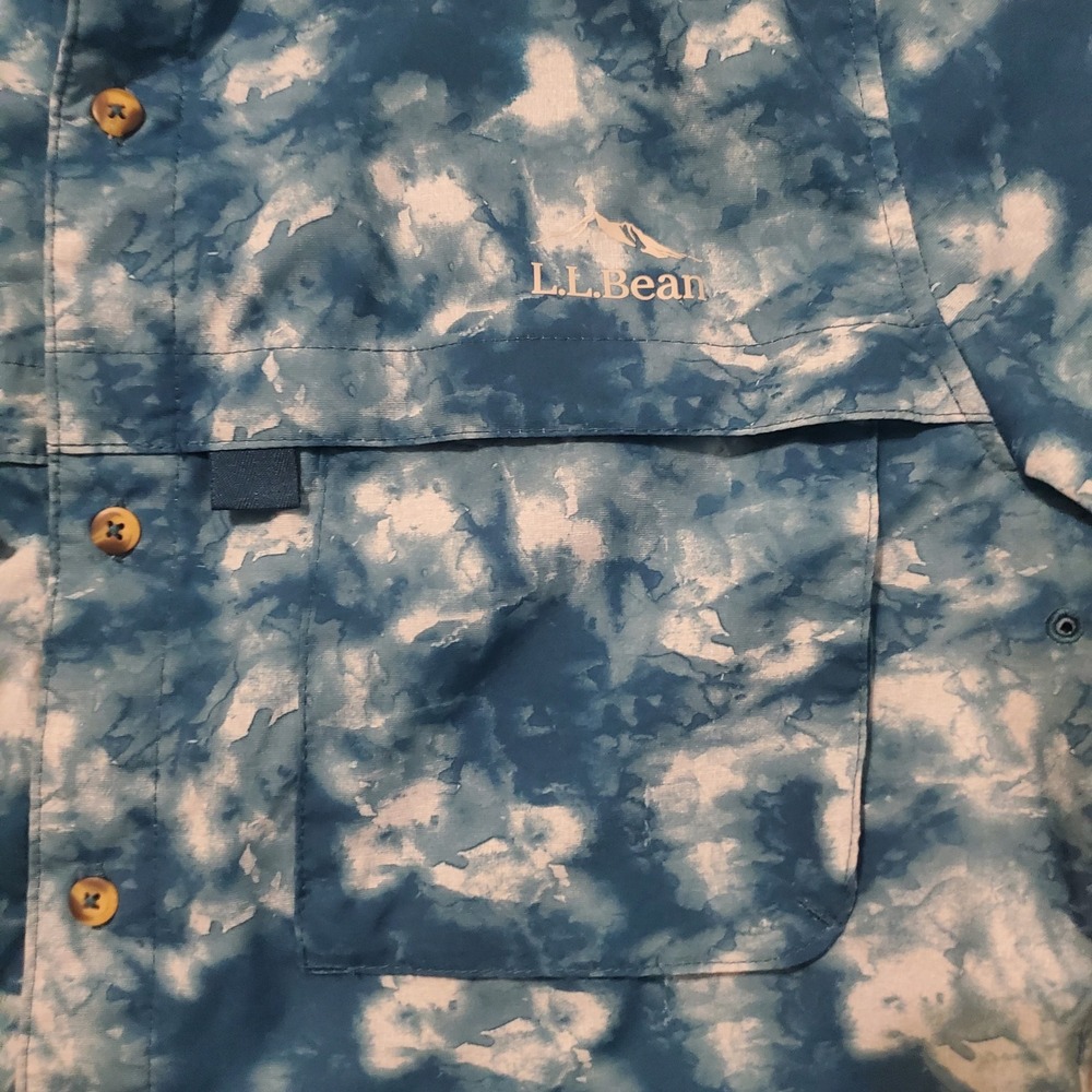 NWOT LL Bean Mens S Reg Fits Med Blue Tie Dye Short Sleeve Fishing Shirt Vented - Picture 5 of 10